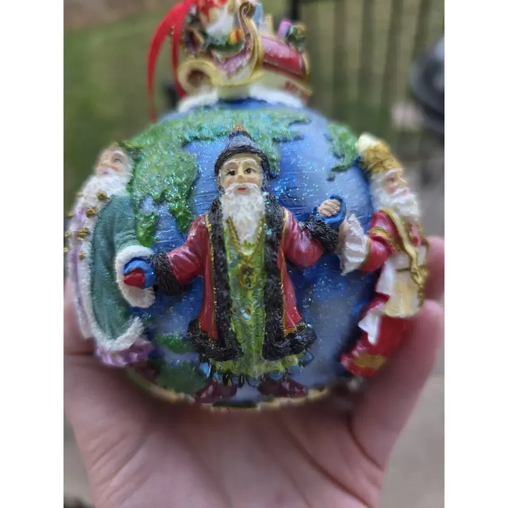 Vintage Christopher Radko Christmas Tree Ornament Santas Around the World Globe